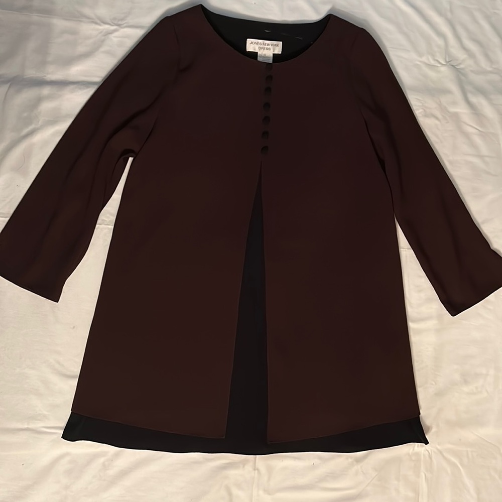 Jones New York Brown & Black Trapeze Style Dress with Covered Buttons